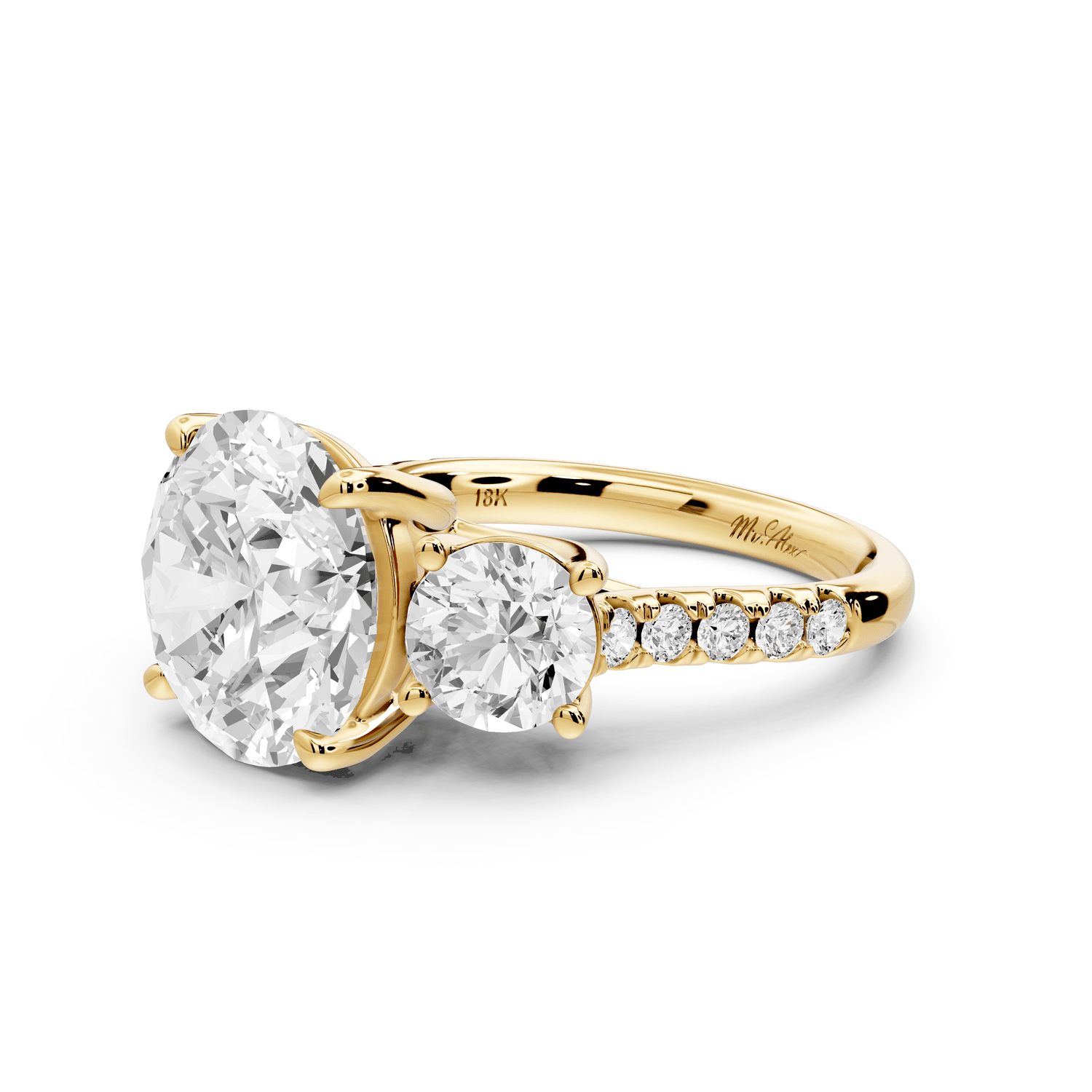 Mia - 5ct 18k yellow gold round Trellis Basket Diamond Pavé half band Engagement Ring - Mr. Alex Jewelry