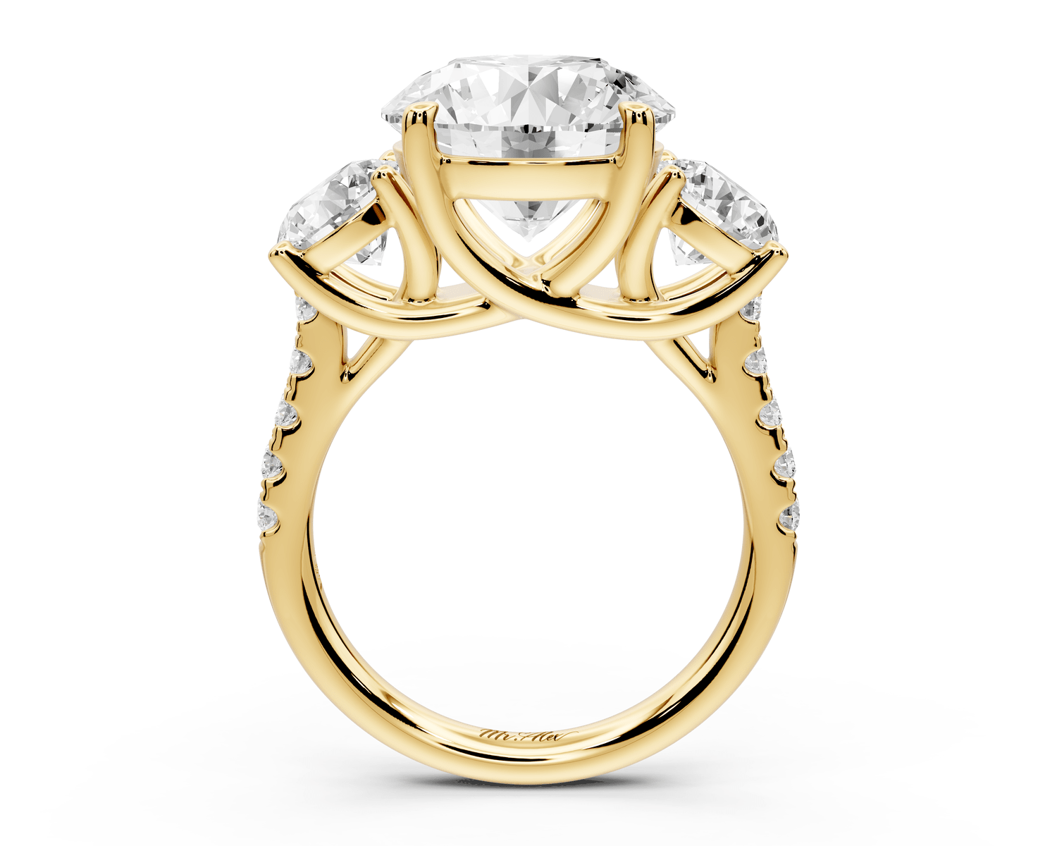 Mia - 5ct 18k yellow gold round Trellis Basket Diamond Pavé half band Engagement Ring - Mr. Alex Jewelry