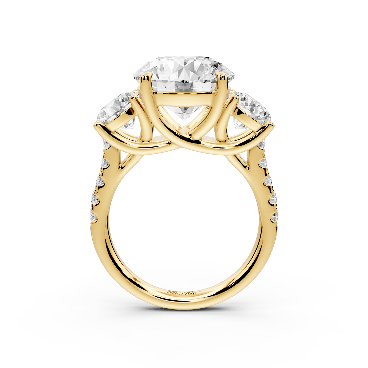 Mia - 5ct 18k yellow gold round Trellis Basket Diamond Pavé half band Engagement Ring - Mr. Alex Jewelry