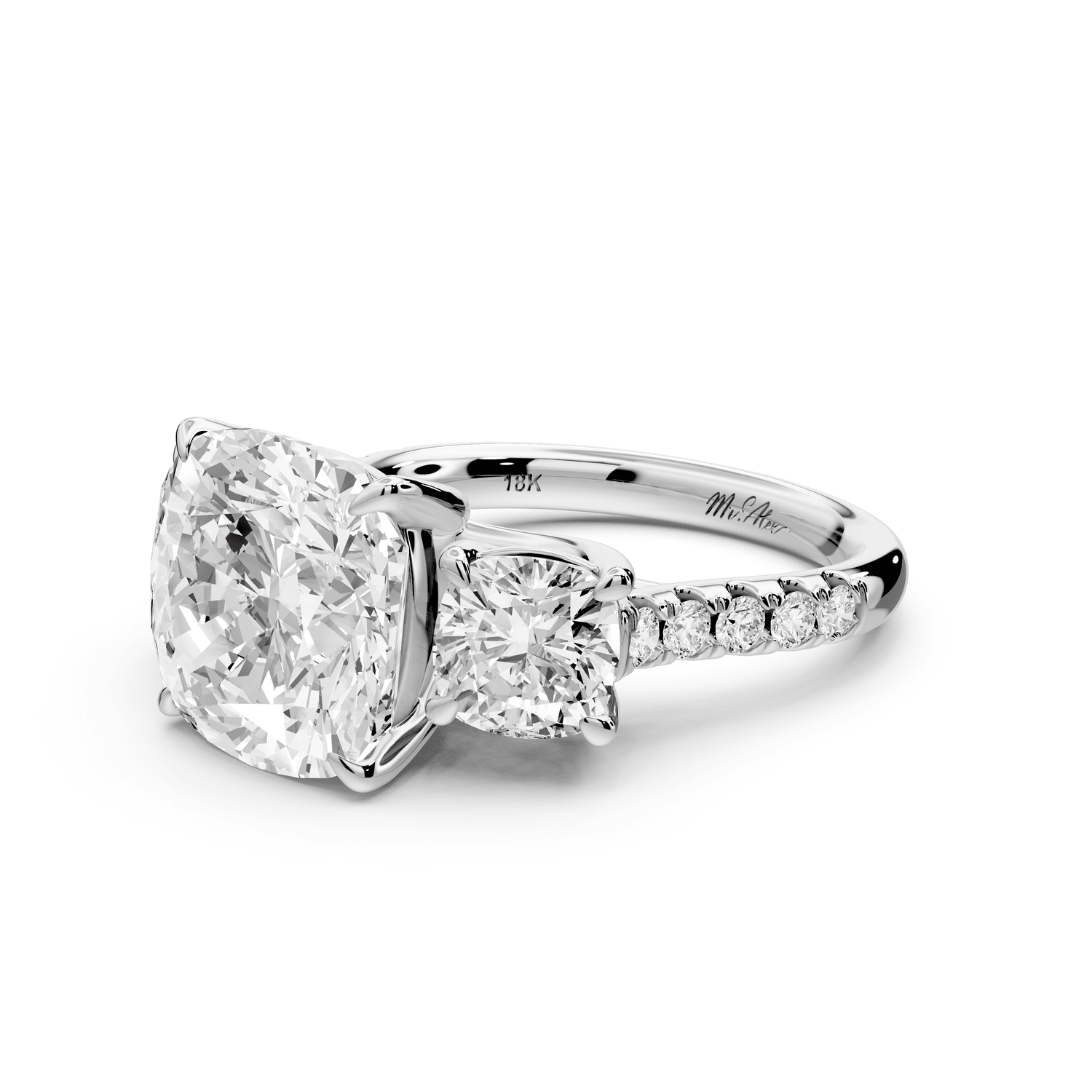 Mia - 5ct platinum cushion Trellis Basket Diamond Pavé half band Engagement Ring - Mr. Alex Jewelry