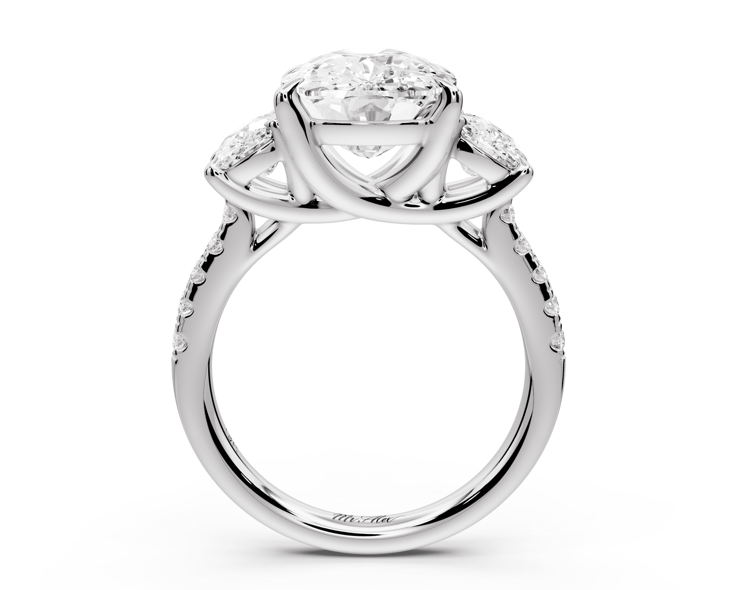 Mia - 5ct platinum ecushion Trellis Basket Diamond Pavé half band Engagement Ring - Mr. Alex Jewelry