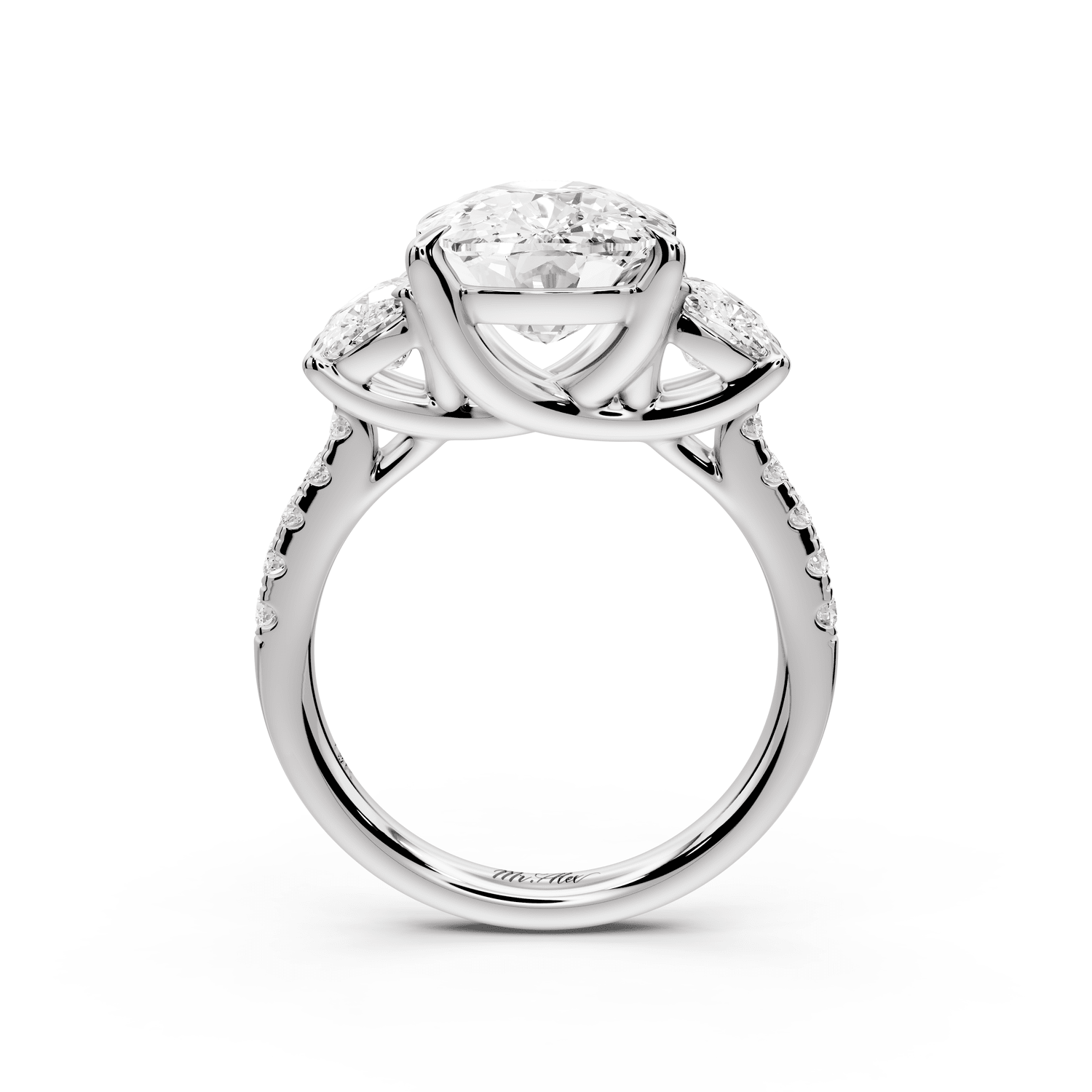 Mia - 5ct platinum ecushion Trellis Basket Diamond Pavé half band Engagement Ring - Mr. Alex Jewelry