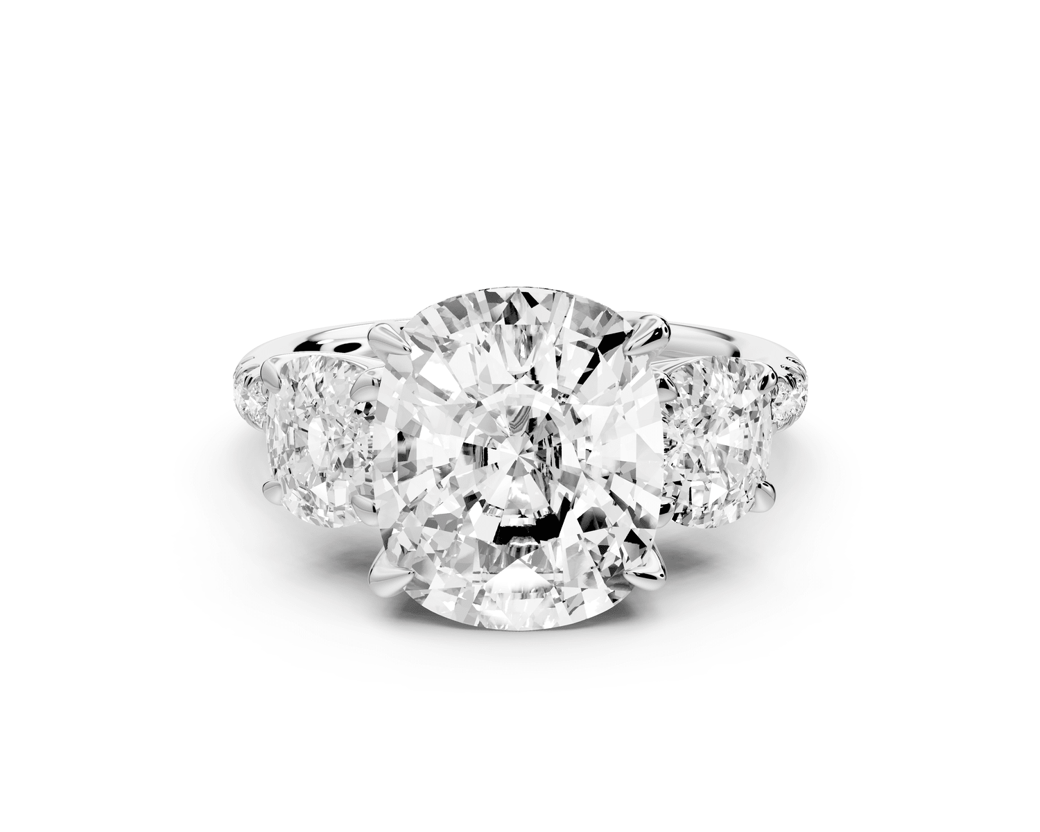 Mia - 5ct platinum ecushion Trellis Basket Diamond Pavé half band Engagement Ring - Mr. Alex Jewelry