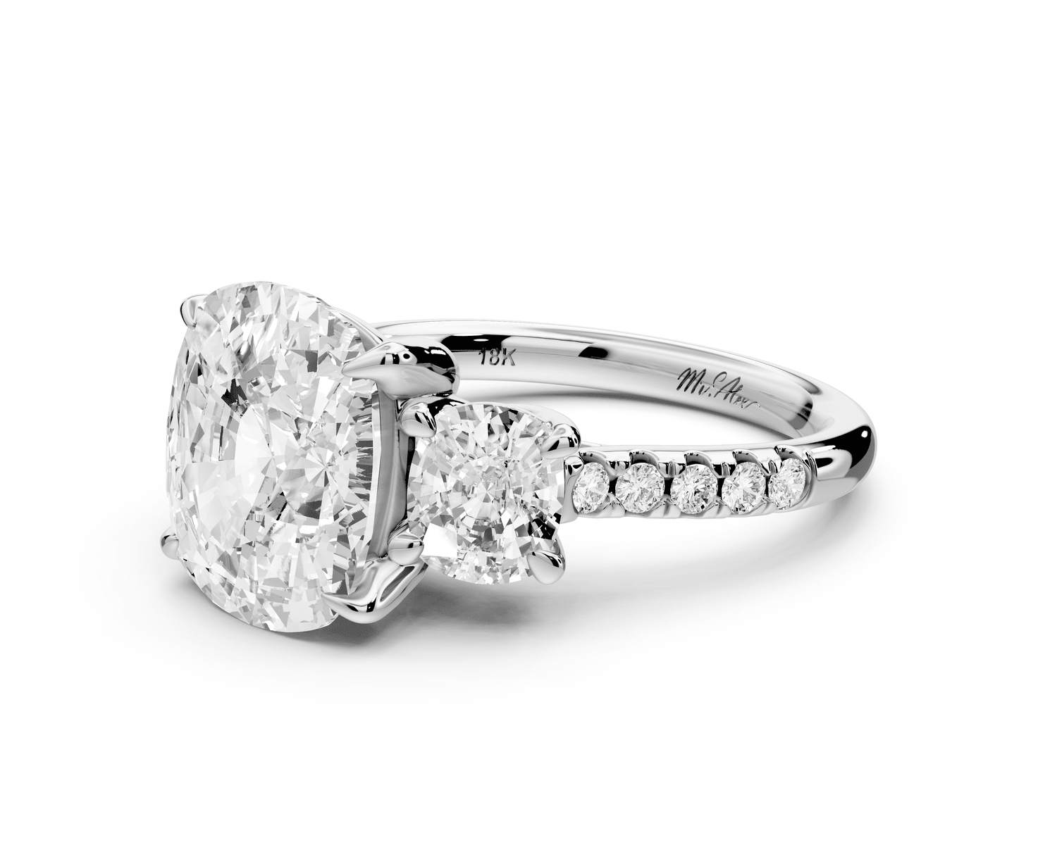 Mia - 5ct platinum ecushion Trellis Basket Diamond Pavé half band Engagement Ring - Mr. Alex Jewelry