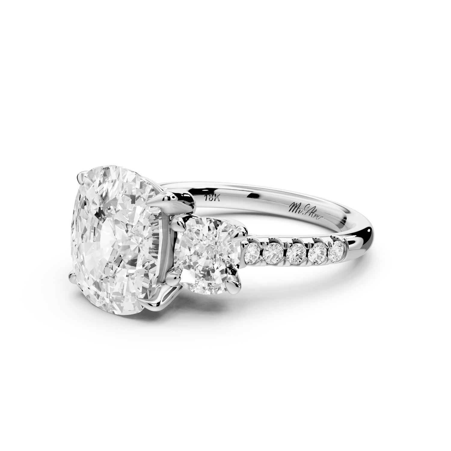 Mia - 5ct platinum ecushion Trellis Basket Diamond Pavé half band Engagement Ring - Mr. Alex Jewelry