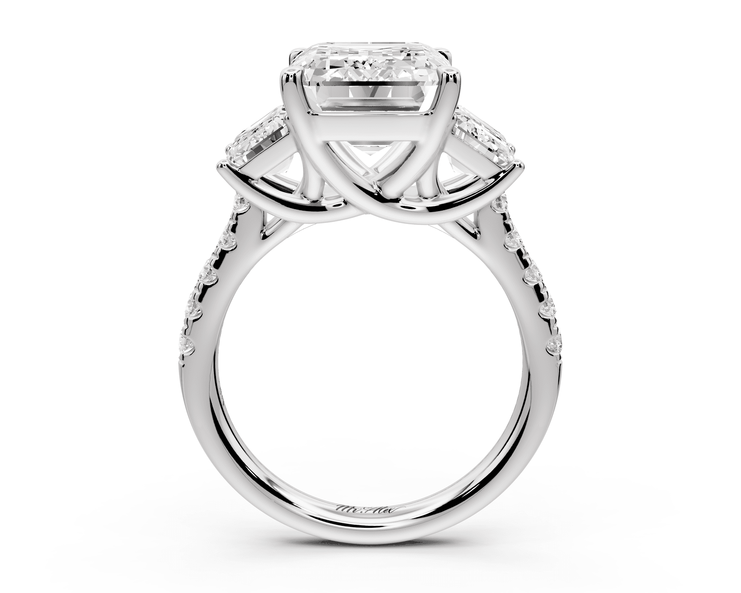 Mia - 5ct platinum emerald Trellis Basket Diamond Pavé half band Engagement Ring - Mr. Alex Jewelry