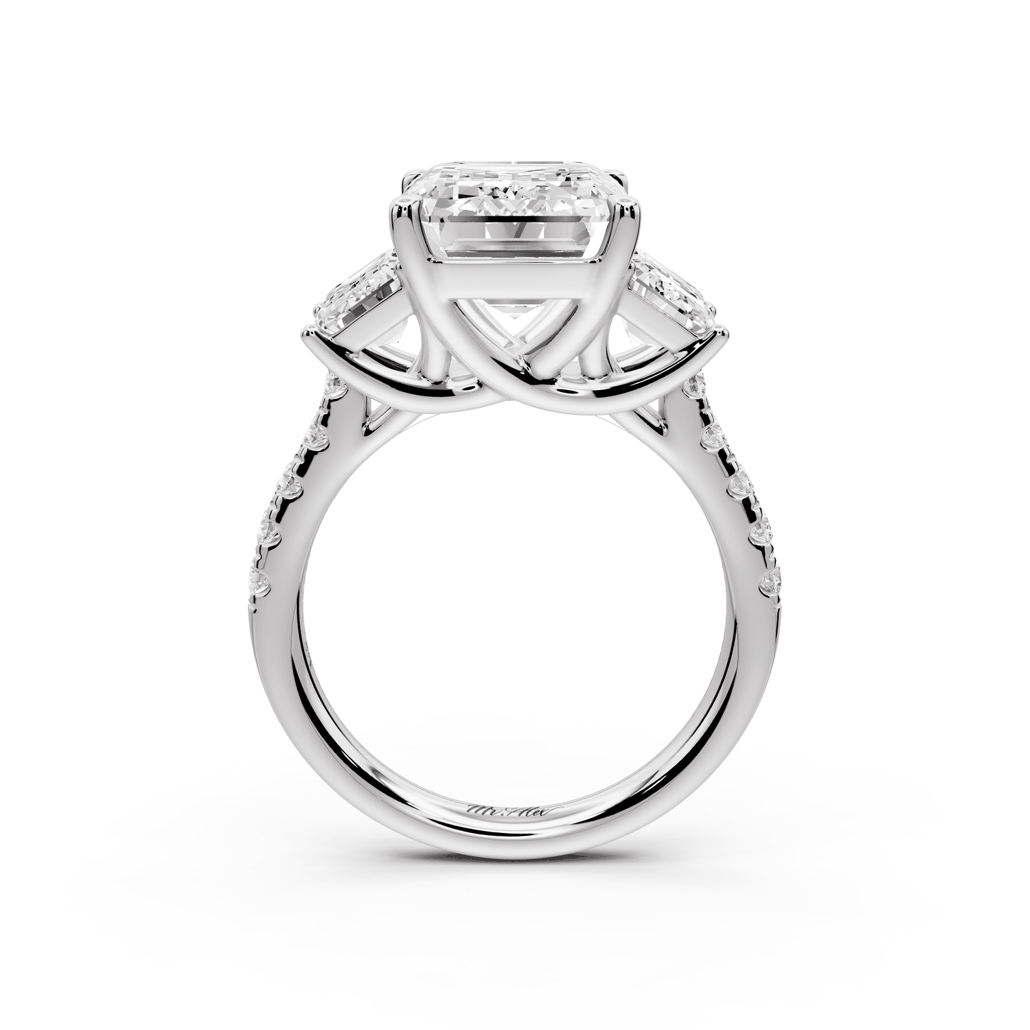 Mia - 5ct platinum emerald Trellis Basket Diamond Pavé half band Engagement Ring - Mr. Alex Jewelry