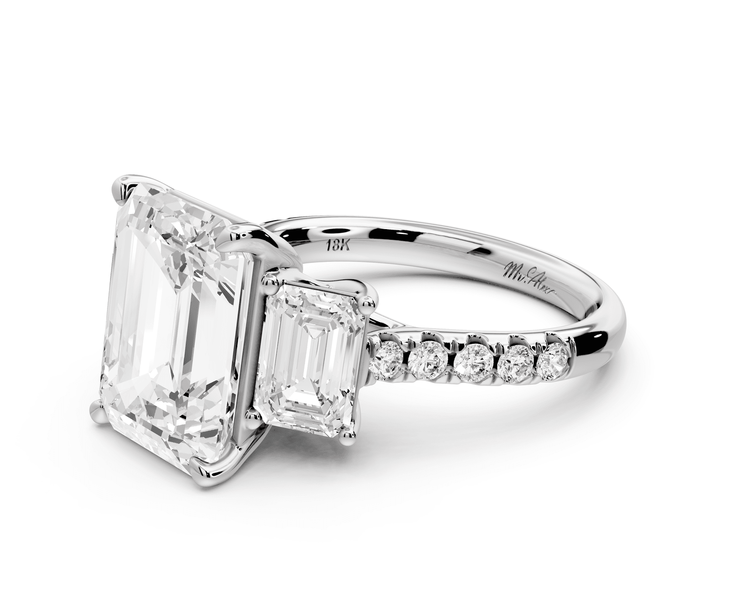 Mia - 5ct platinum emerald Trellis Basket Diamond Pavé half band Engagement Ring - Mr. Alex Jewelry