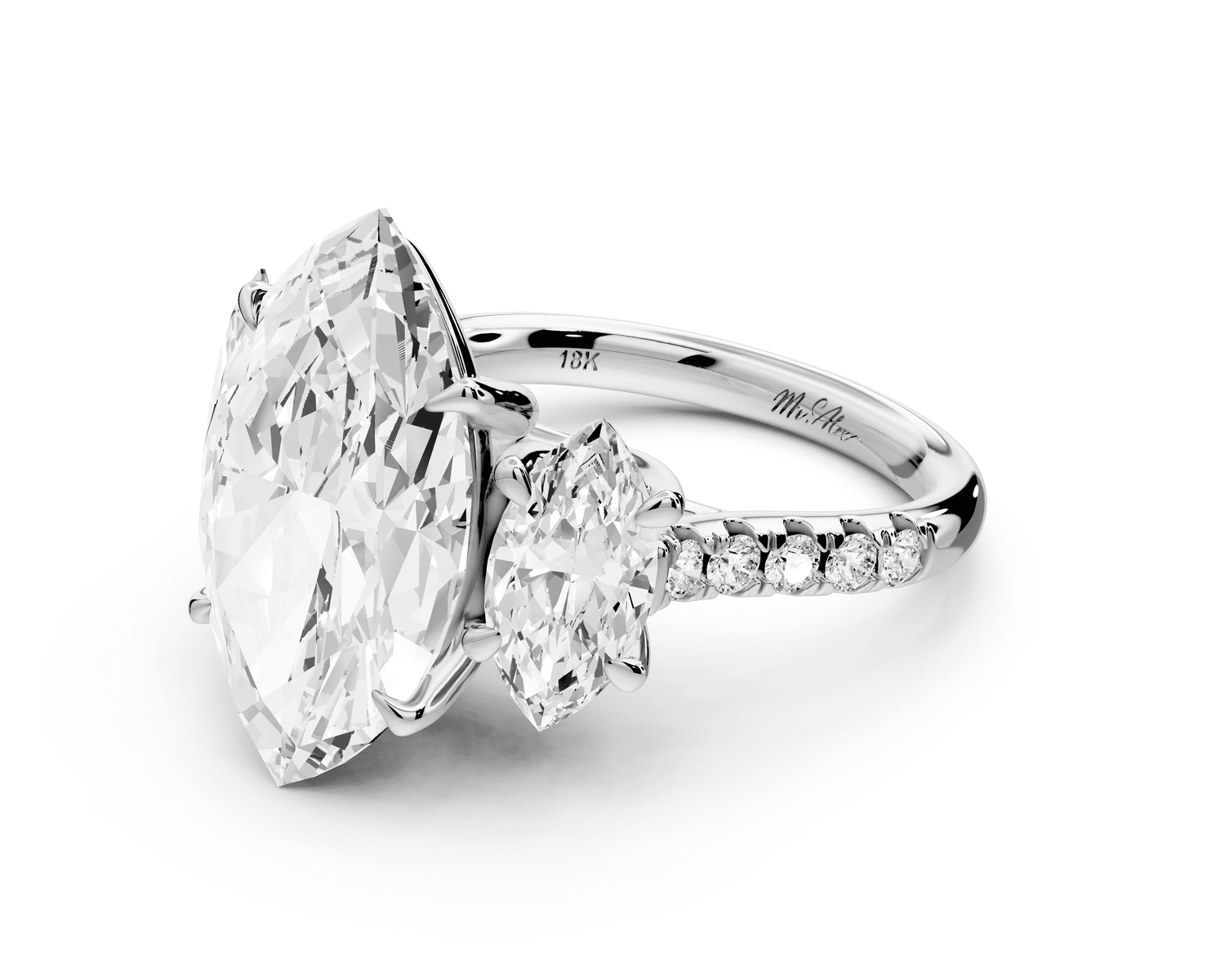Mia - 5ct platinum marquise Trellis Basket Diamond Pavé half band Engagement Ring - Mr. Alex Jewelry