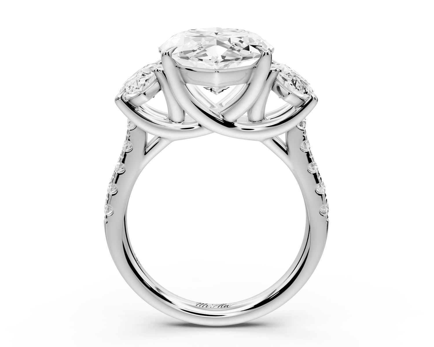 Mia - 5ct platinum marquise Trellis Basket Diamond Pavé half band Engagement Ring - Mr. Alex Jewelry