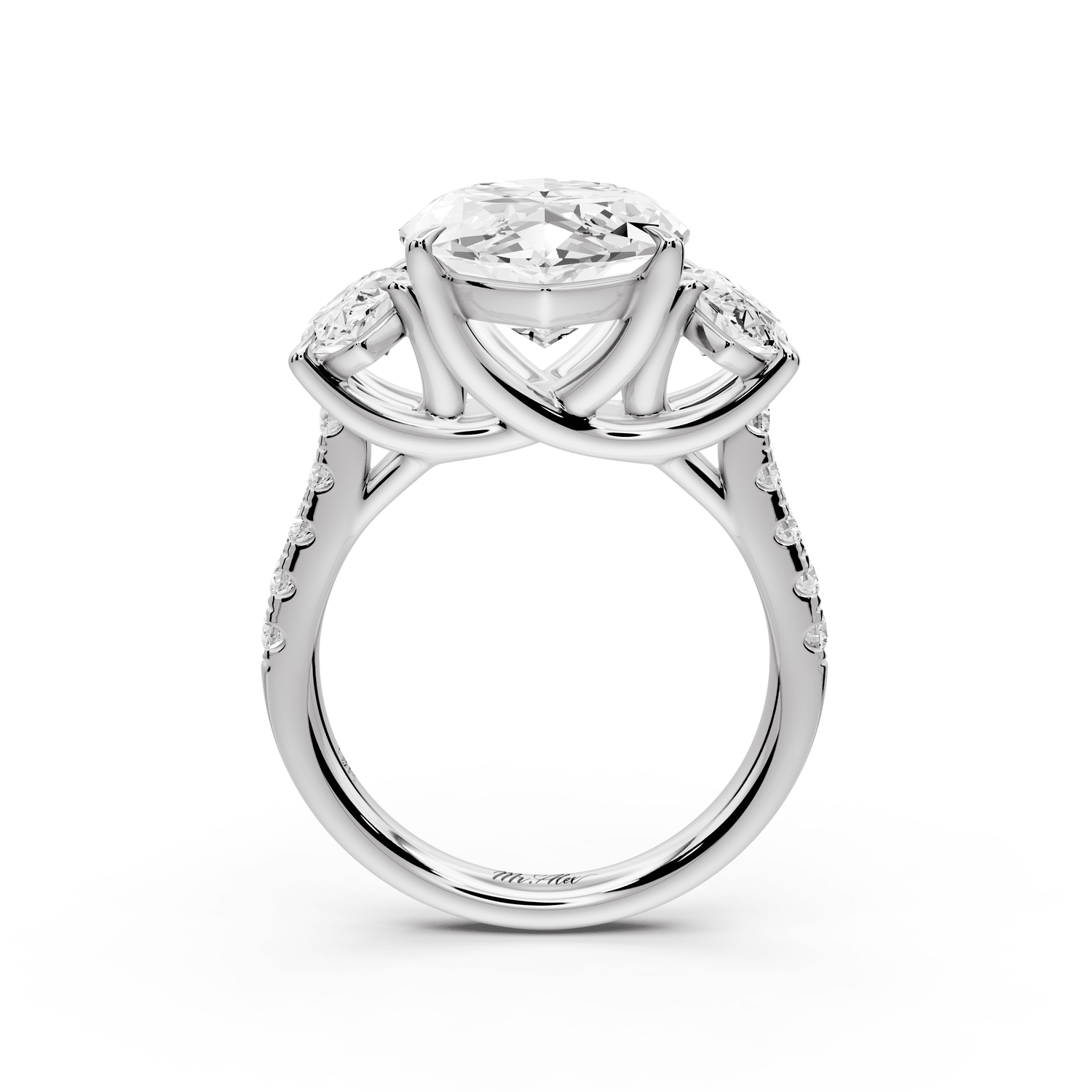 Mia - 5ct platinum marquise Trellis Basket Diamond Pavé half band Engagement Ring - Mr. Alex Jewelry