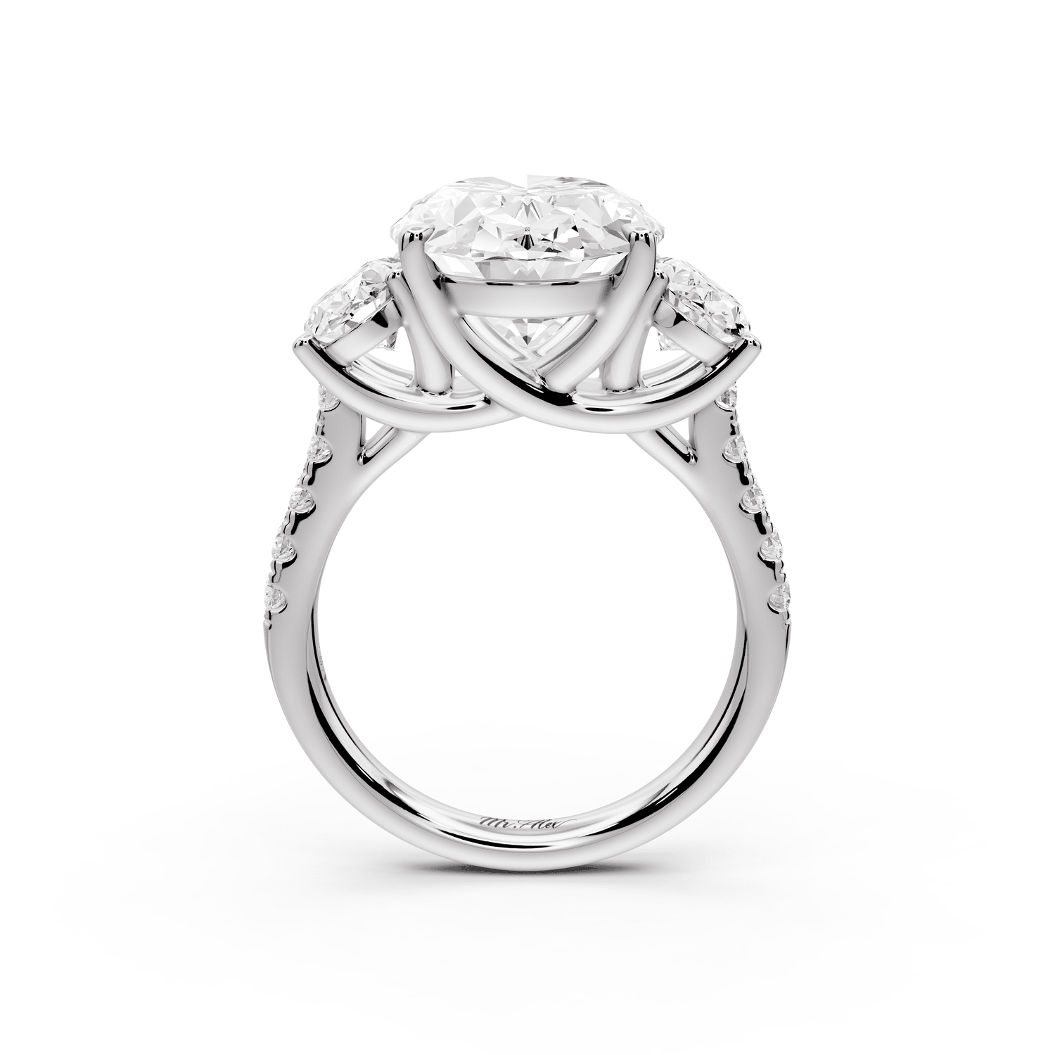 Mia - 5ct platinum oval Trellis Basket Diamond Pavé half band Engagement Ring - Mr. Alex Jewelry