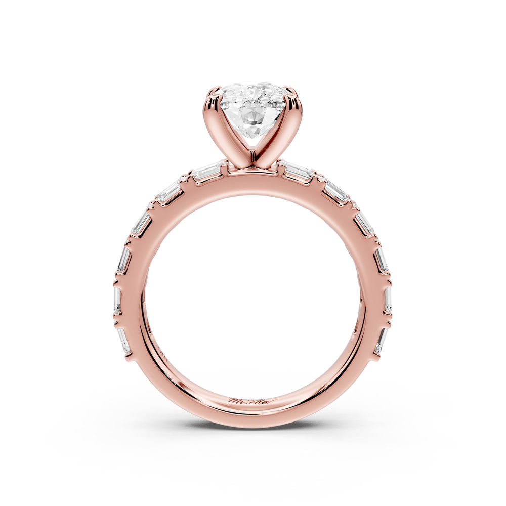 Nadia - 2ct 14k rose gold ecushion diamond with east - west emerald cut accent stones engagement ring - Mr. Alex Jewelry