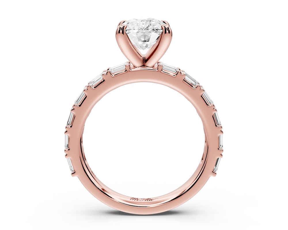 Nadia - 2ct 14k rose gold ecushion diamond with east - west emerald cut accent stones engagement ring - Mr. Alex Jewelry