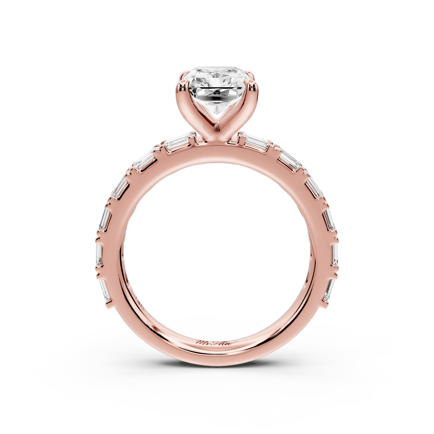 Nadia - 2ct 14k rose gold radiant diamond with east - west emerald cut accent stones engagement ring - Mr. Alex Jewelry