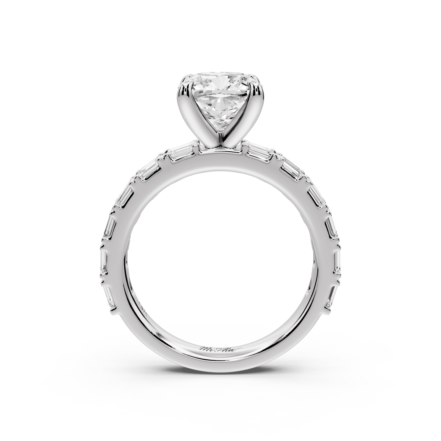 Nadia - 2ct 14k white gold cushion diamond with east - west emerald cut accent stones engagement ring - Mr. Alex Jewelry