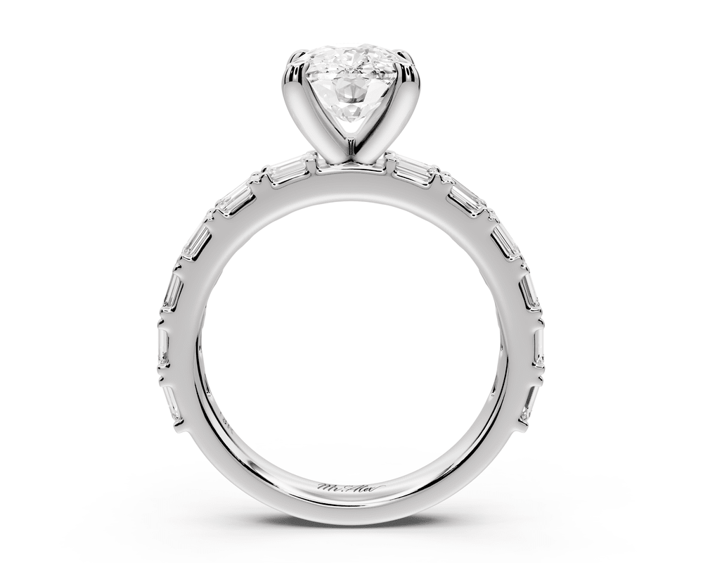 Nadia - 2ct 14k white gold ecushion diamond with east - west emerald cut accent stones engagement ring - Mr. Alex Jewelry