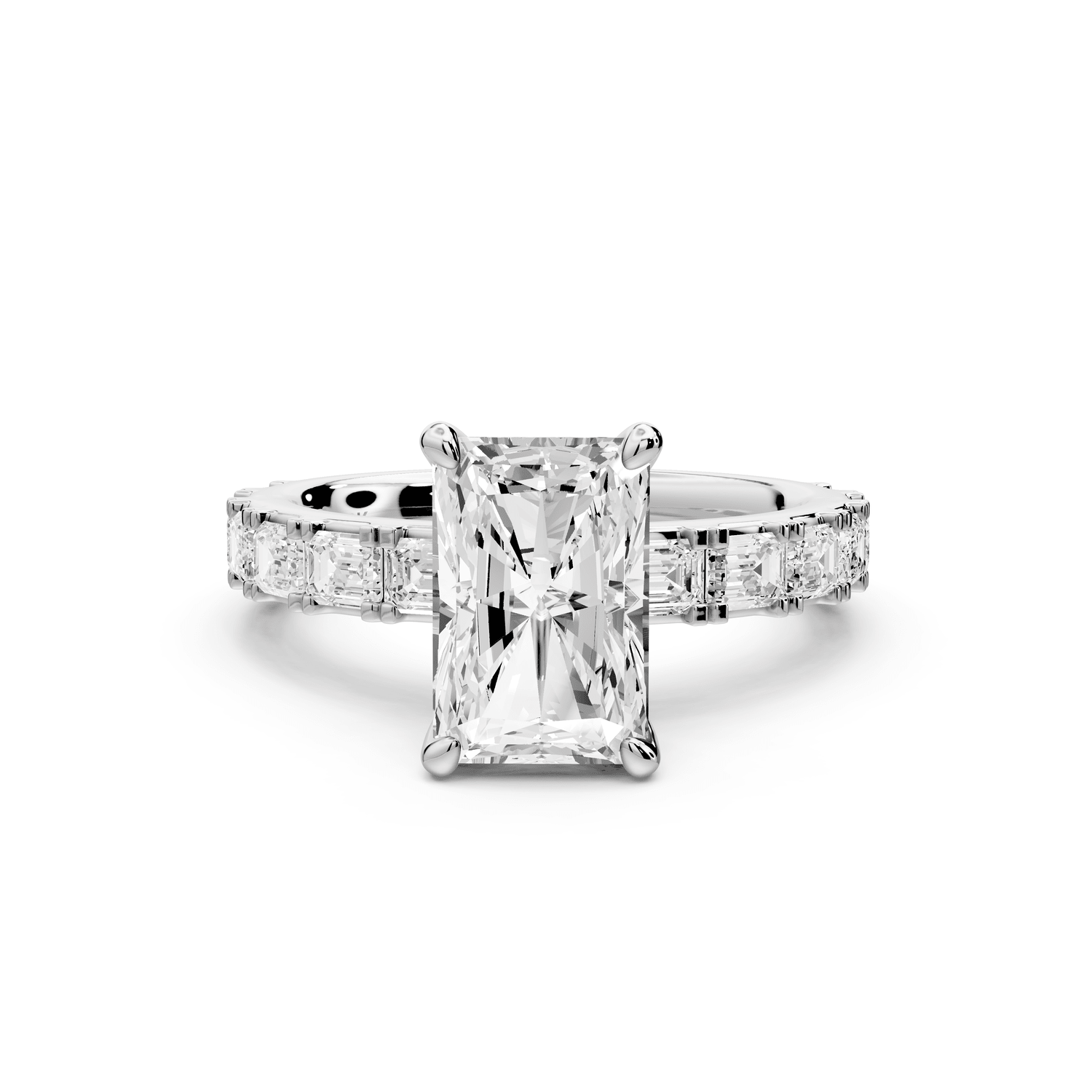 Nadia - 2ct 14k white gold radiant diamond with east - west emerald cut accent stones engagement ring - Mr. Alex Jewelry