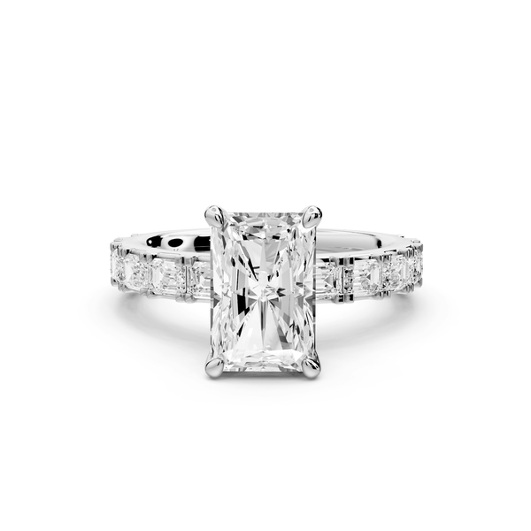 Nadia - 2ct 14k white gold radiant diamond with east - west emerald cut accent stones engagement ring - Mr. Alex Jewelry