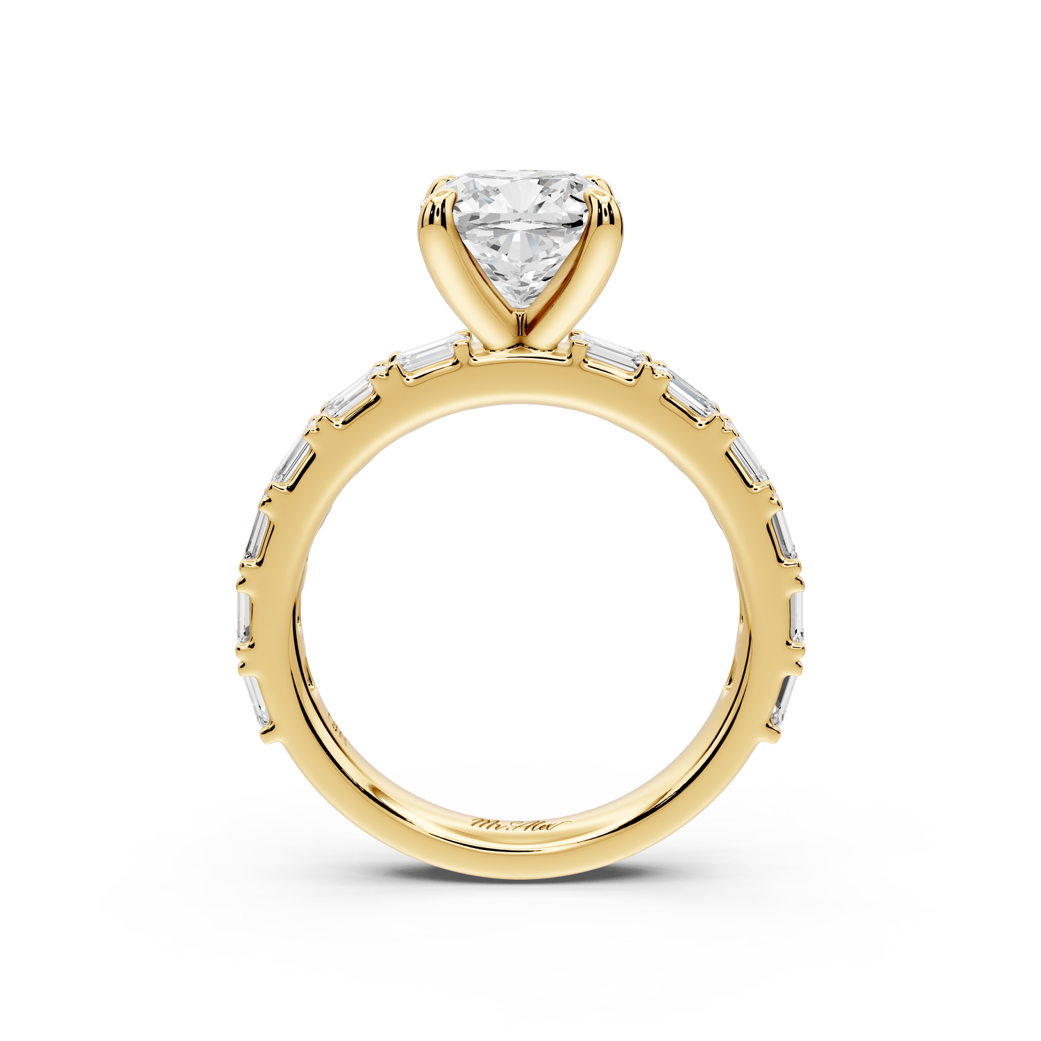 Nadia - 2ct 14k yellow gold cushion diamond with east - west emerald cut accent stones engagement ring - Mr. Alex Jewelry