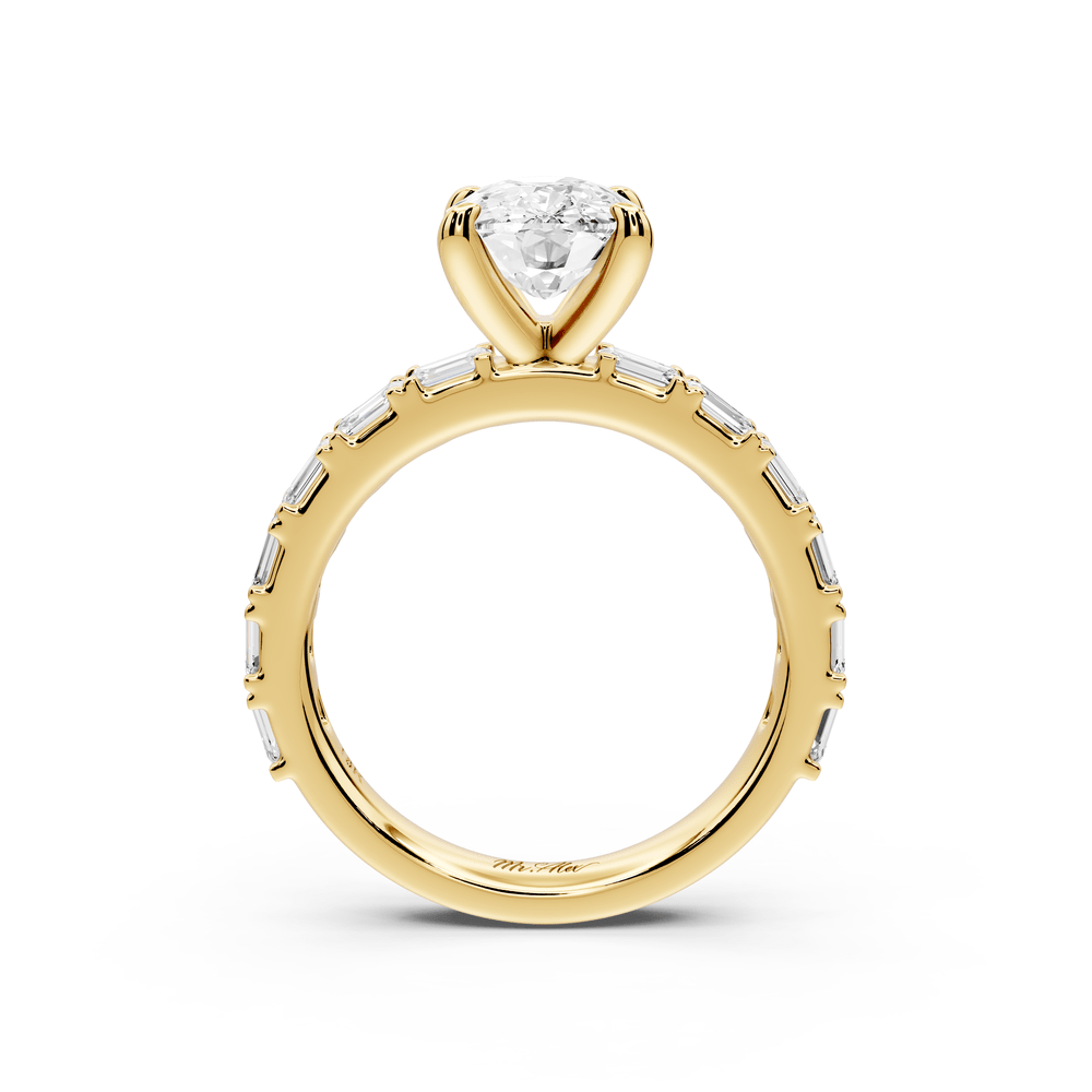 Nadia - 2ct 14k yellow gold ecushion diamond with east - west emerald cut accent stones engagement ring - Mr. Alex Jewelry