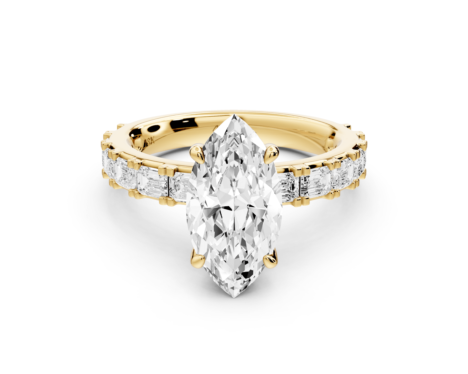 Nadia - 2ct 14k yellow gold marquise diamond with east - west emerald cut accent stones engagement ring - Mr. Alex Jewelry