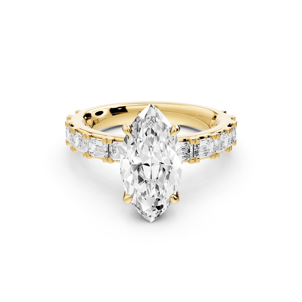 Nadia - 2ct 14k yellow gold marquise diamond with east - west emerald cut accent stones engagement ring - Mr. Alex Jewelry