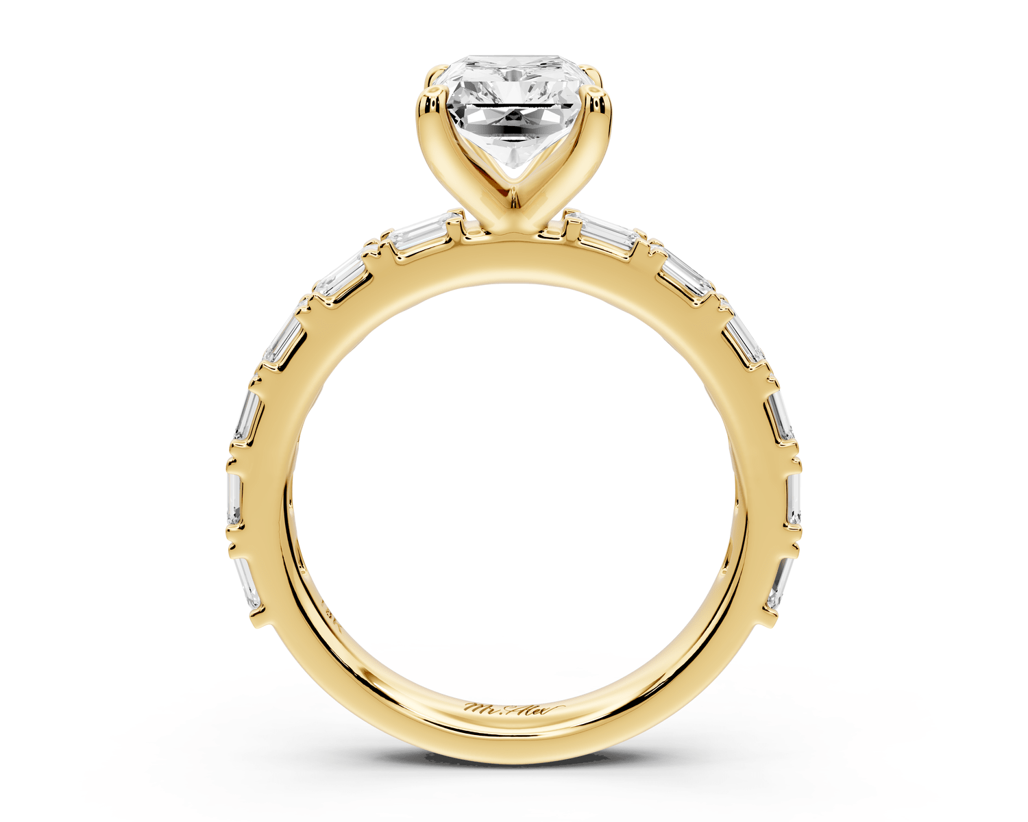Nadia - 2ct 14k yellow gold radiant diamond with east - west emerald cut accent stones engagement ring - Mr. Alex Jewelry