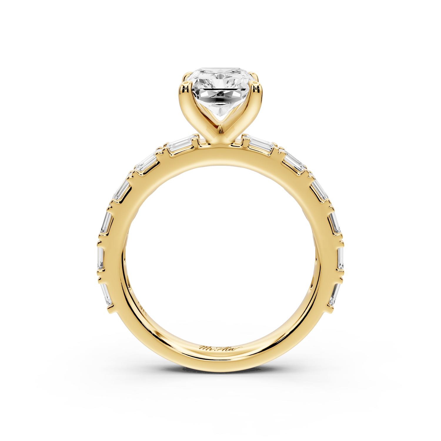 Nadia - 2ct 14k yellow gold radiant diamond with east - west emerald cut accent stones engagement ring - Mr. Alex Jewelry
