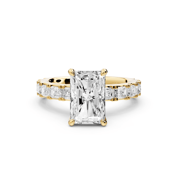 Nadia - 2ct 14k yellow gold radiant diamond with east - west emerald cut accent stones engagement ring - Mr. Alex Jewelry