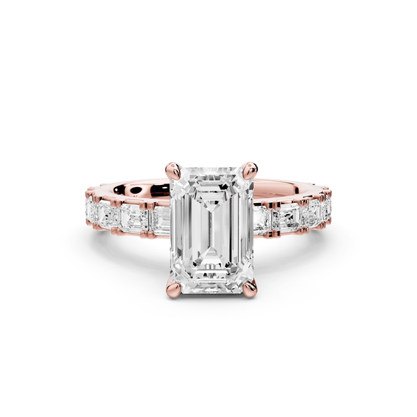 Nadia - 2ct 18k rose gold emerald diamond with east - west emerald cut accent stones engagament ring - Mr. Alex Jewelry