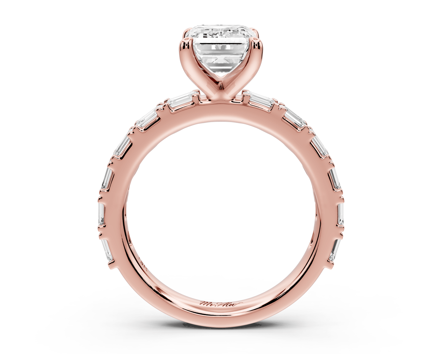 Nadia - 2ct 18k rose gold emerald diamond with east - west emerald cut accent stones engagament ring - Mr. Alex Jewelry
