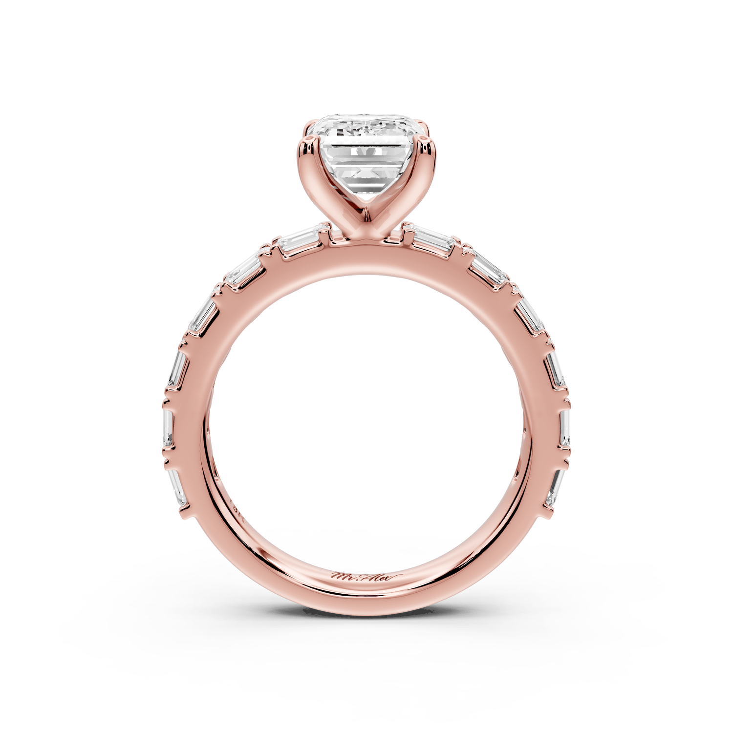 Nadia - 2ct 18k rose gold emerald diamond with east - west emerald cut accent stones engagament ring - Mr. Alex Jewelry