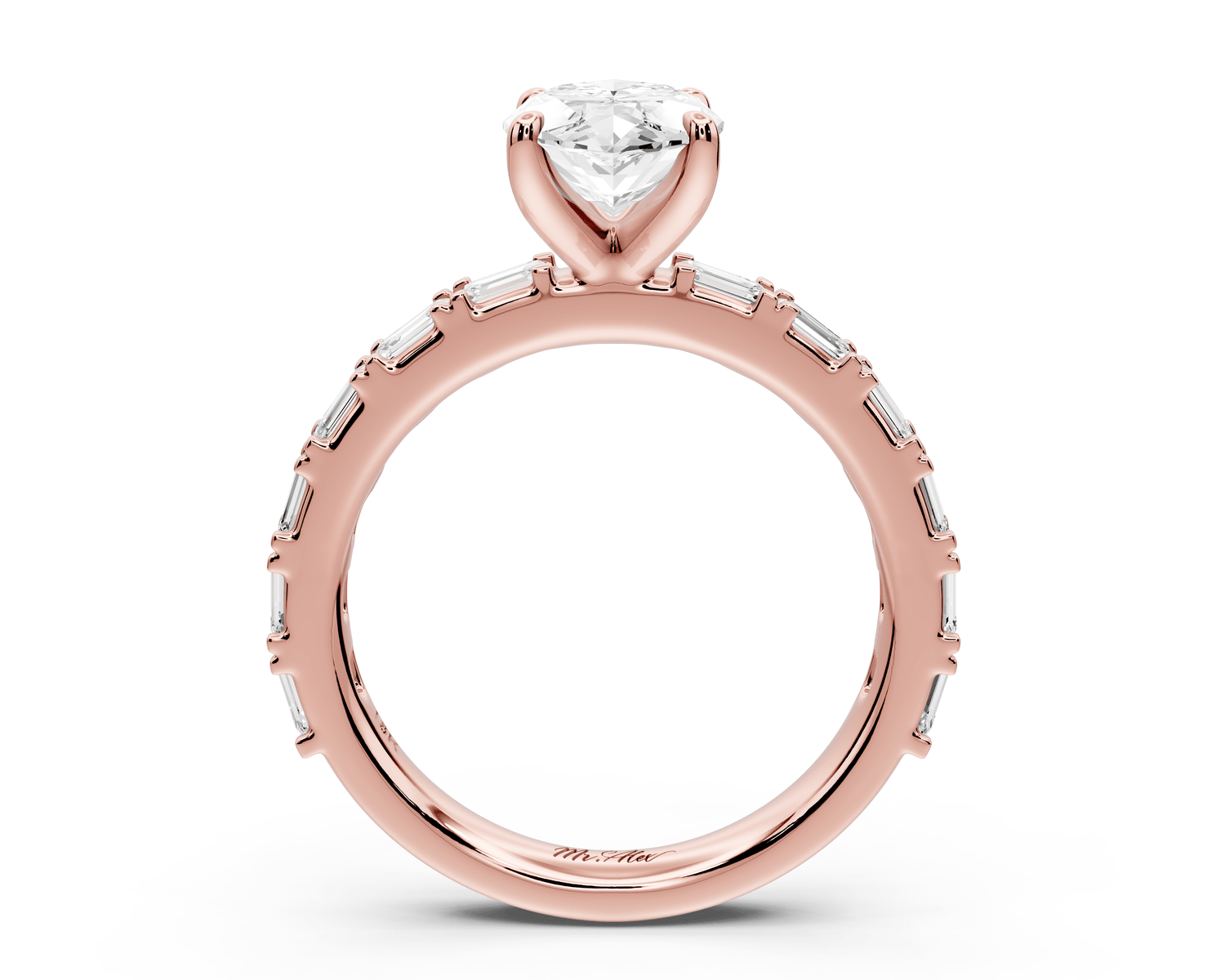 Nadia - 2ct 18k rose gold marquise diamond with east - west emerald cut accent stones engagement ring - Mr. Alex Jewelry