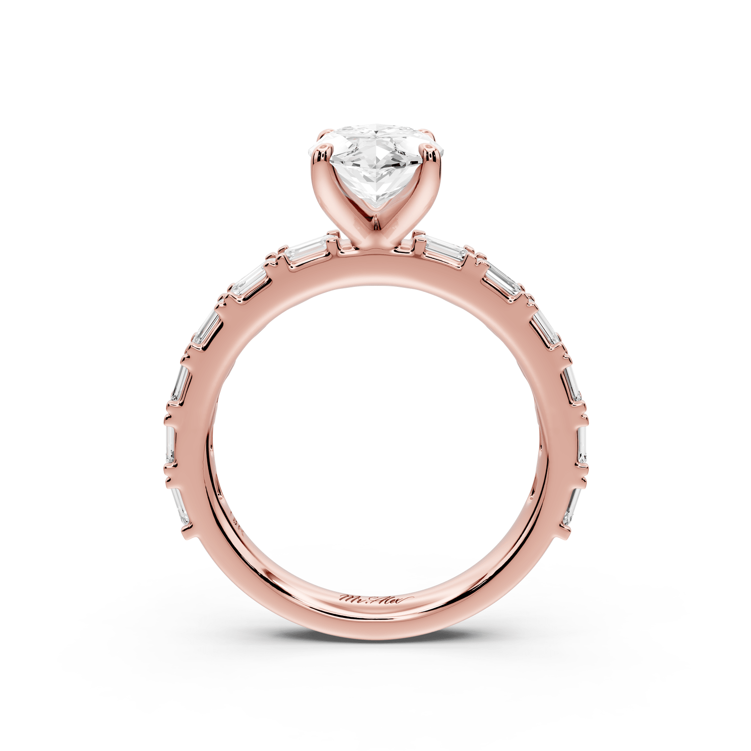 Nadia - 2ct 18k rose gold marquise diamond with east - west emerald cut accent stones engagement ring - Mr. Alex Jewelry