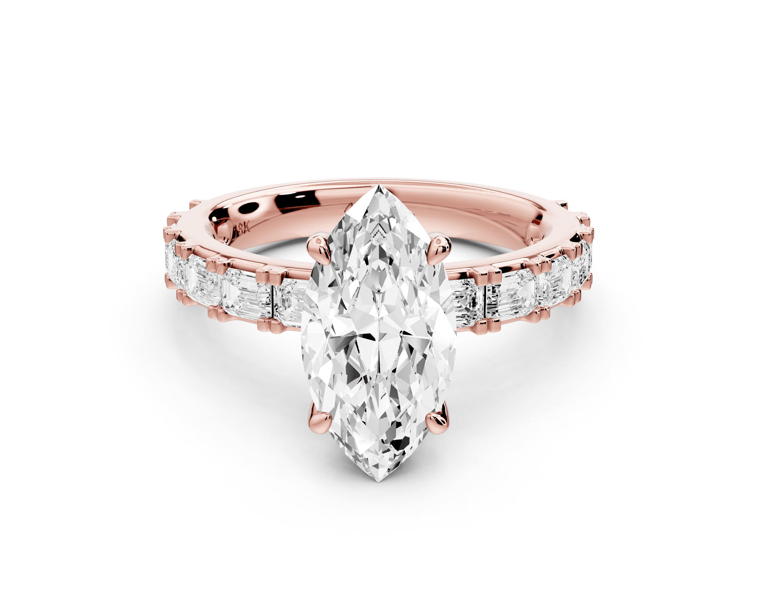 Nadia - 2ct 18k rose gold marquise diamond with east - west emerald cut accent stones engagement ring - Mr. Alex Jewelry