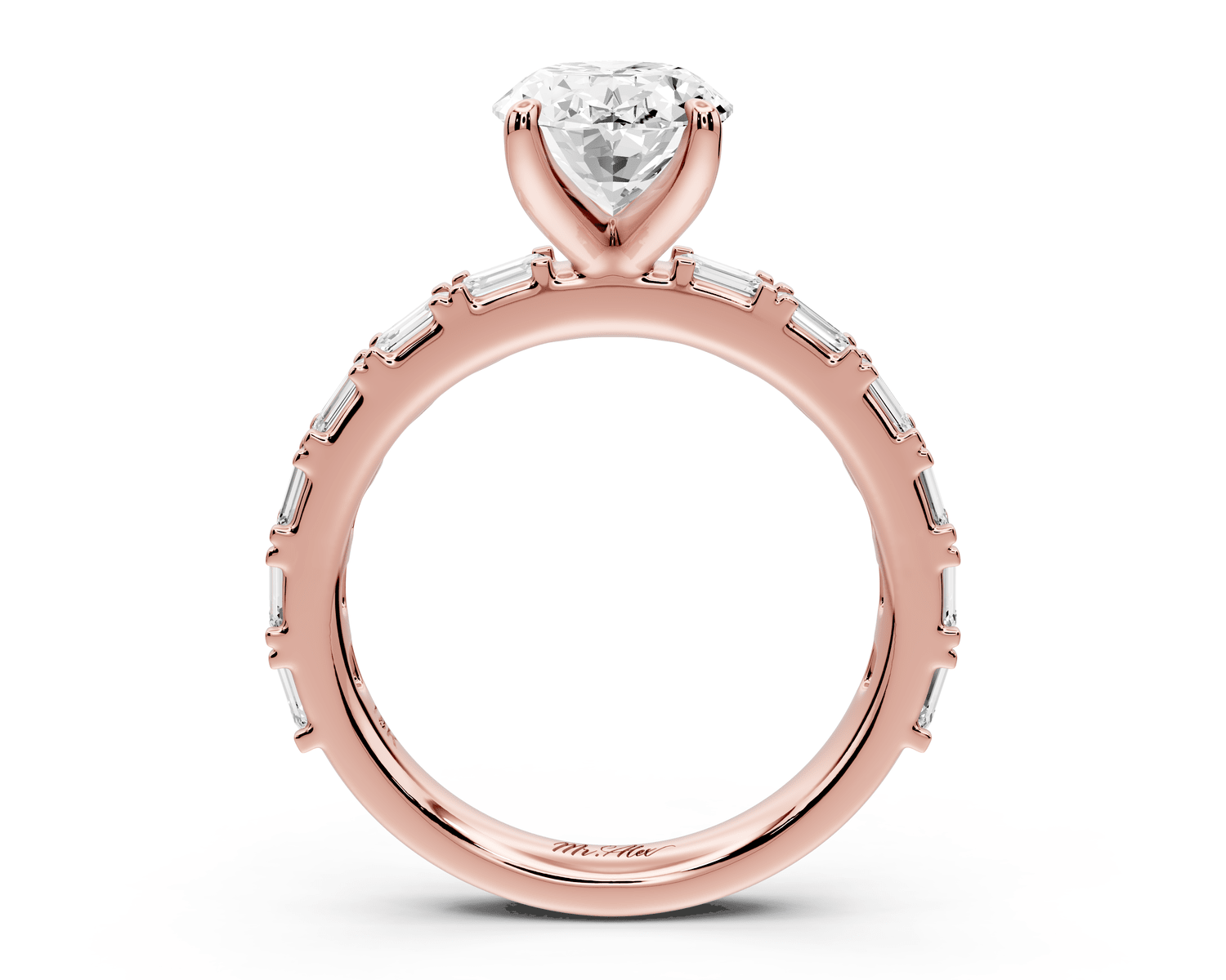 Nadia - 2ct 18k rose gold oval diamond with east - west emerald cut accent stones engagament ring - Mr. Alex Jewelry