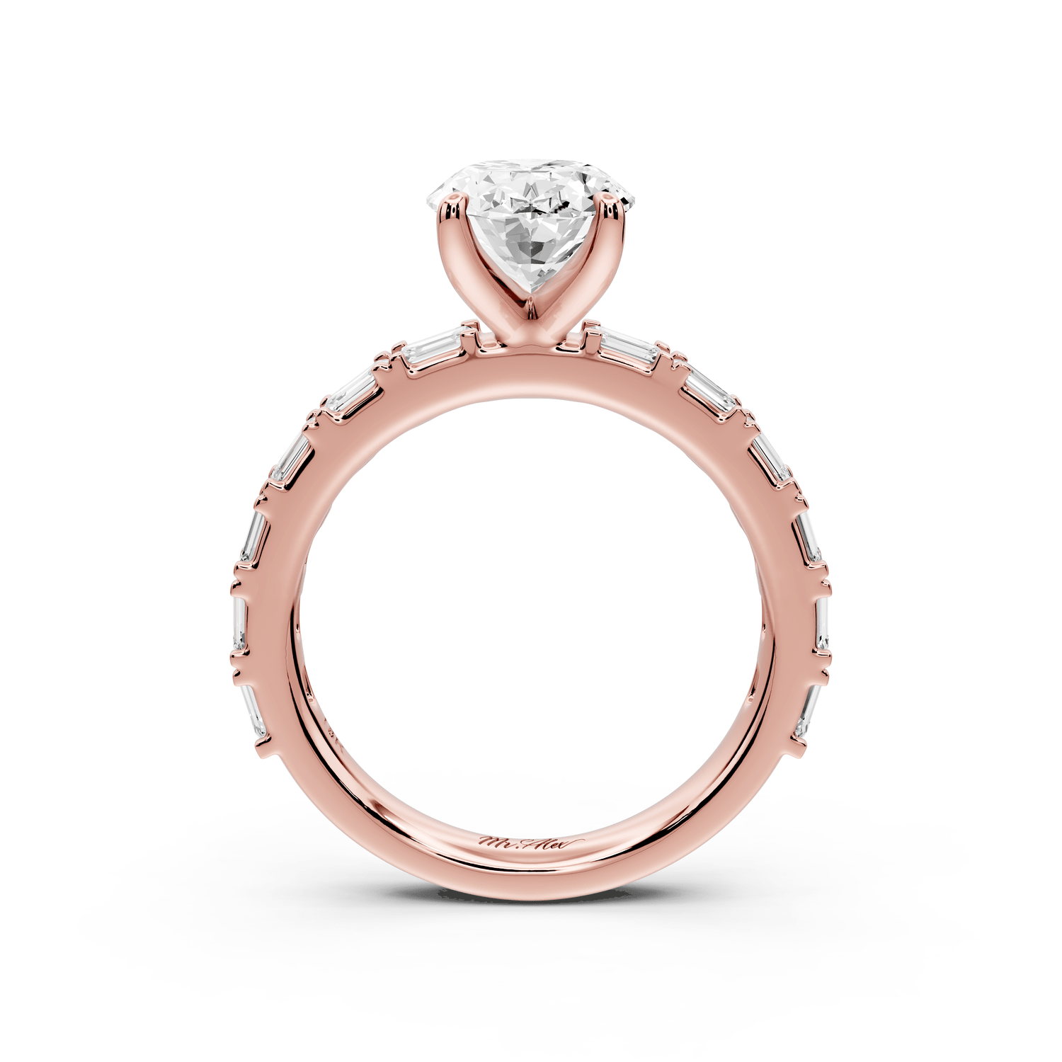 Nadia - 2ct 18k rose gold oval diamond with east - west emerald cut accent stones engagament ring - Mr. Alex Jewelry