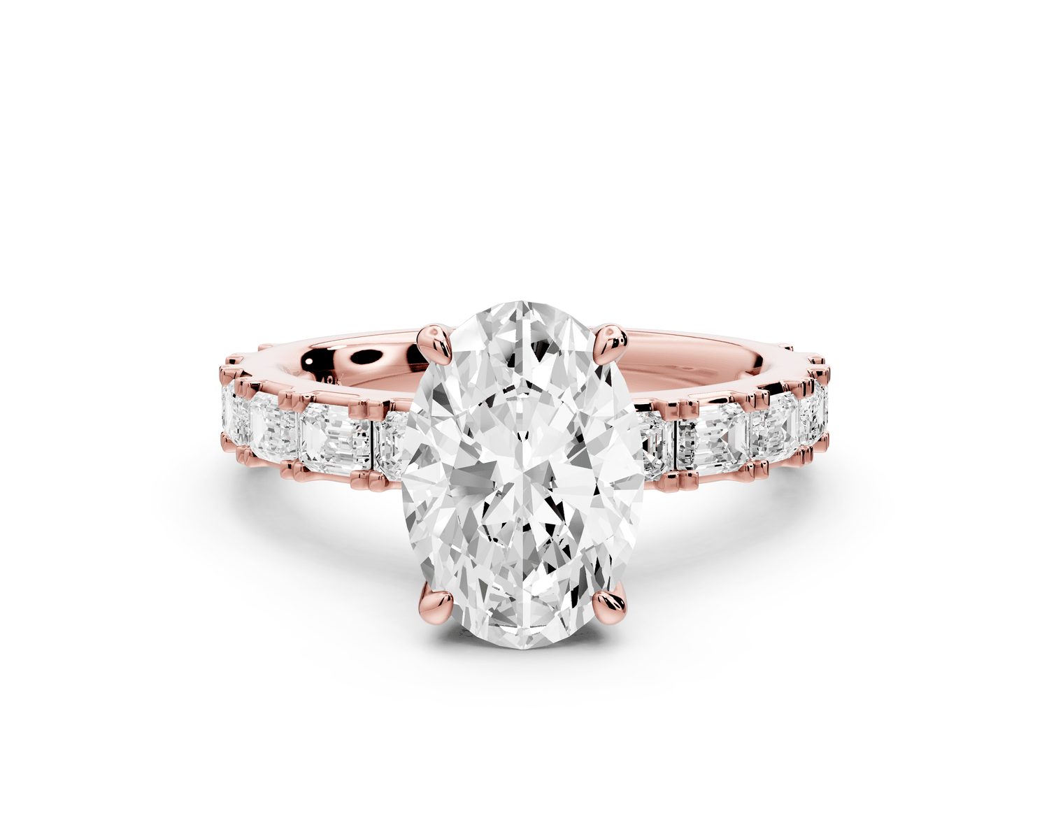 Nadia - 2ct 18k rose gold oval diamond with east - west emerald cut accent stones engagament ring - Mr. Alex Jewelry