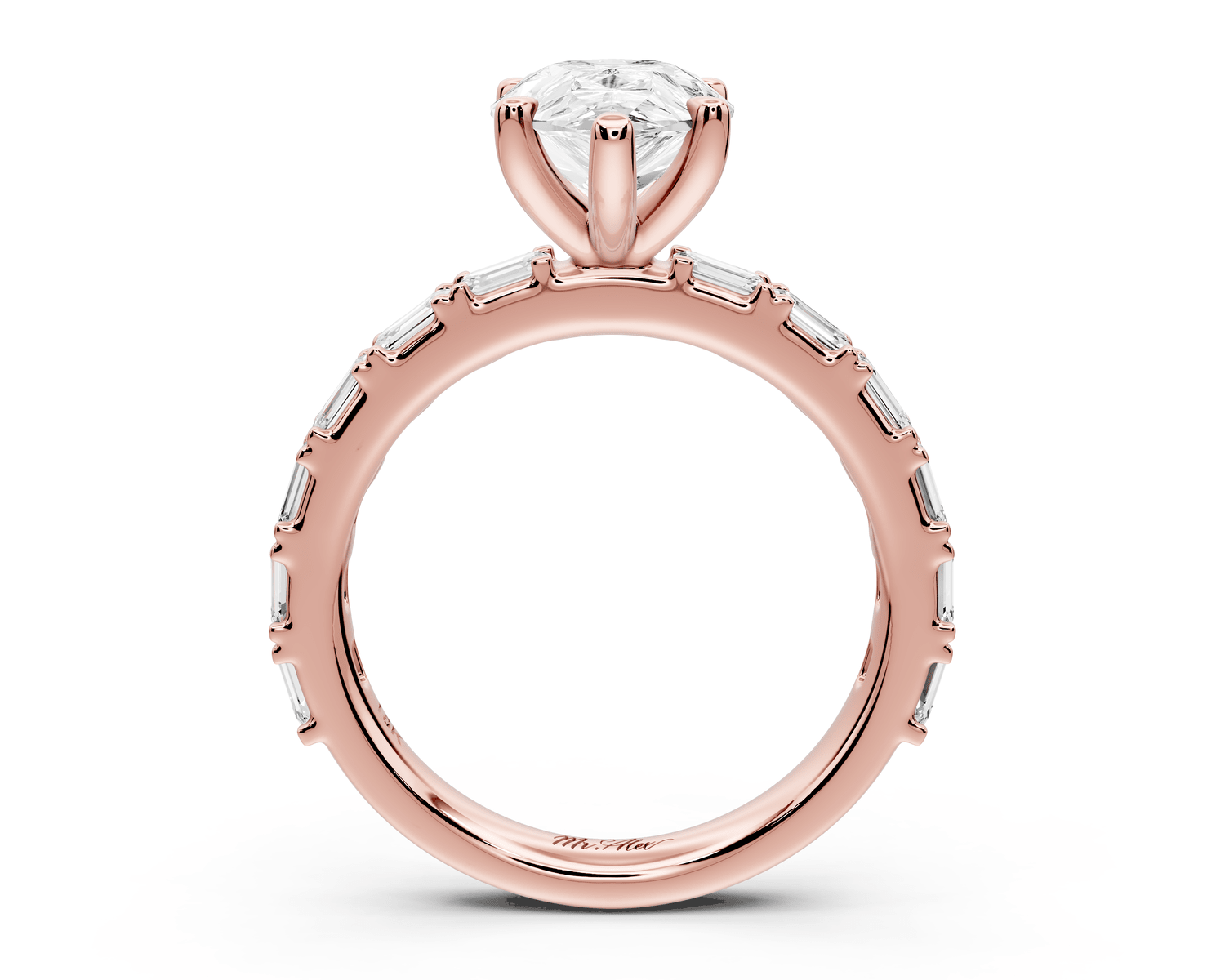 Nadia - 2ct 18k rose gold pear diamond with east - west emerald cut accent stones engagament ring - Mr. Alex Jewelry