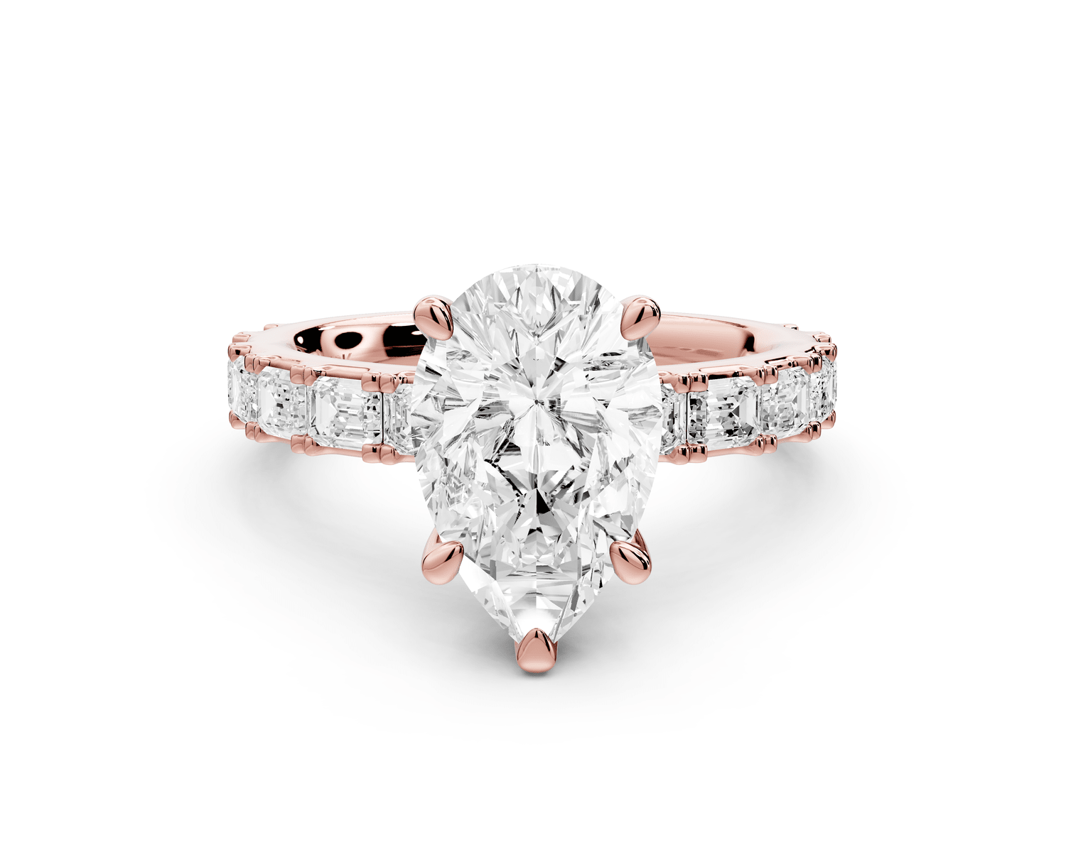 Nadia - 2ct 18k rose gold pear diamond with east - west emerald cut accent stones engagament ring - Mr. Alex Jewelry