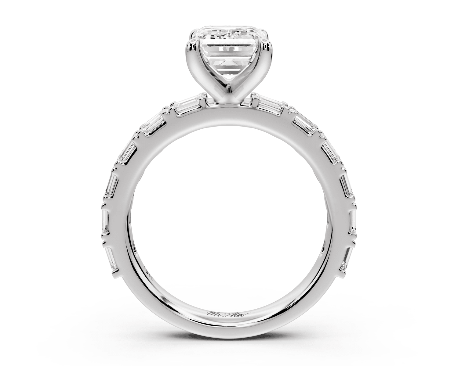 Nadia - 2ct 18k white gold emerald diamond with east - west emerald cut accent stones engagament ring - Mr. Alex Jewelry