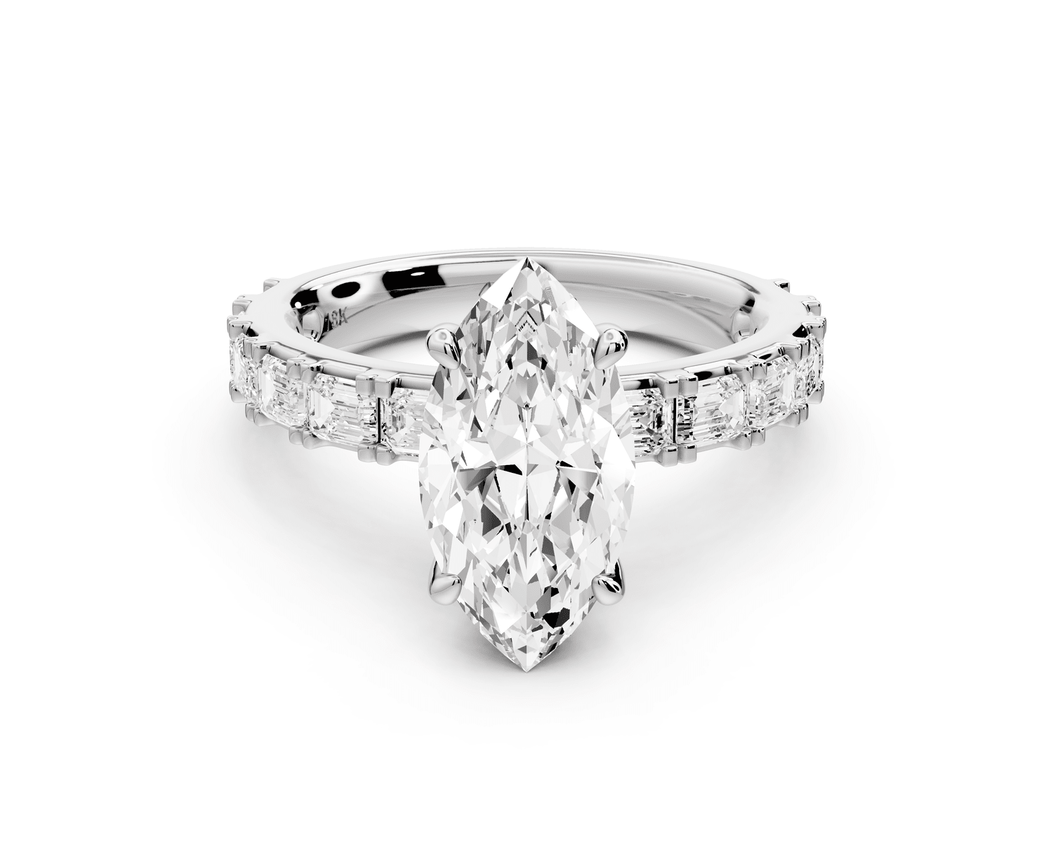 Nadia - 2ct 18k white gold marquise diamond with east - west emerald cut accent stones engagement ring - Mr. Alex Jewelry
