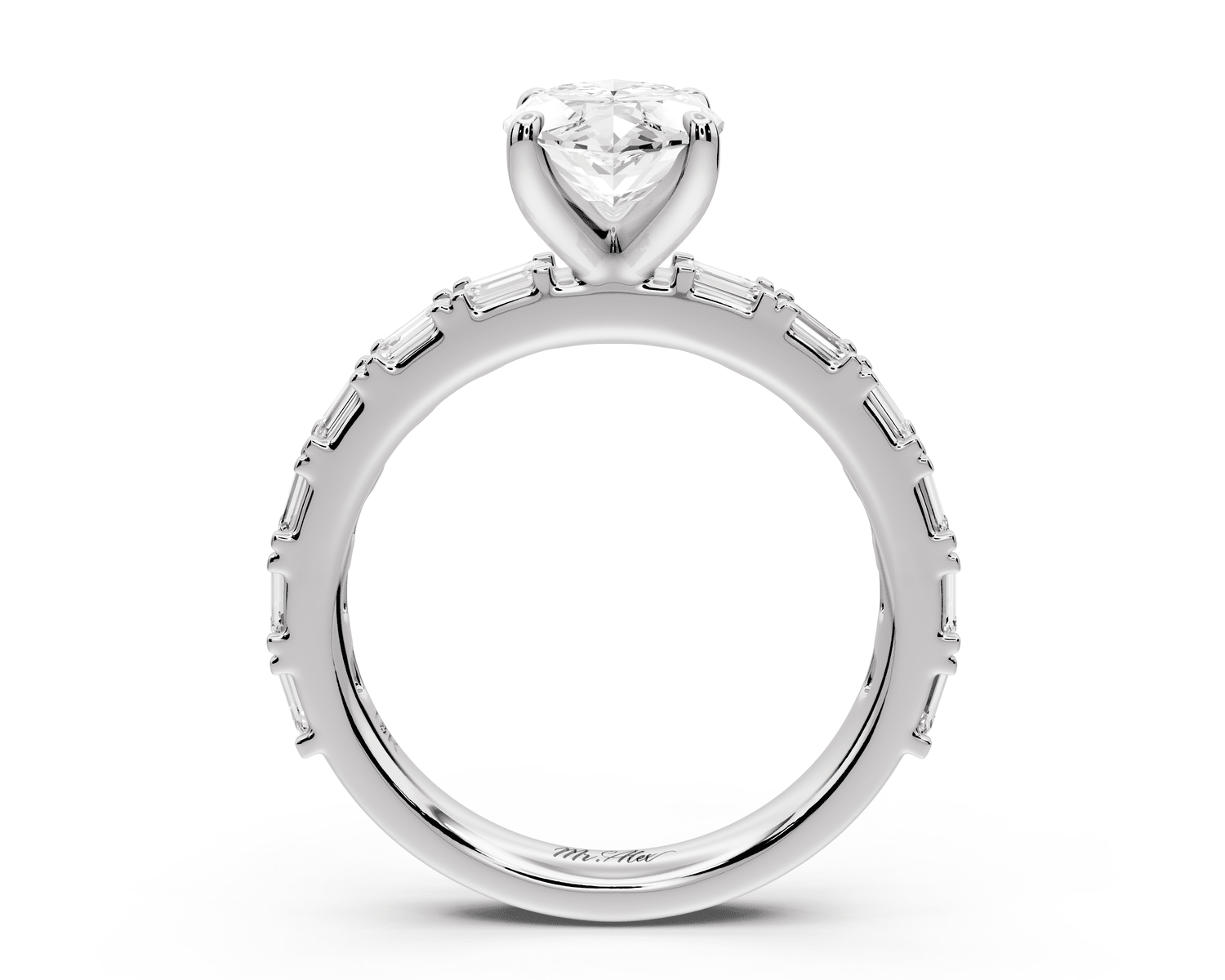 Nadia - 2ct 18k white gold marquise diamond with east - west emerald cut accent stones engagement ring - Mr. Alex Jewelry