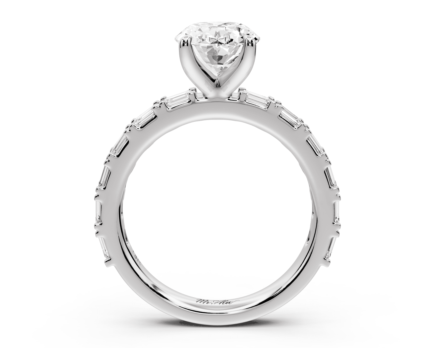 Nadia - 2ct 18k white gold oval diamond with east - west emerald cut accent stones engagament ring - Mr. Alex Jewelry