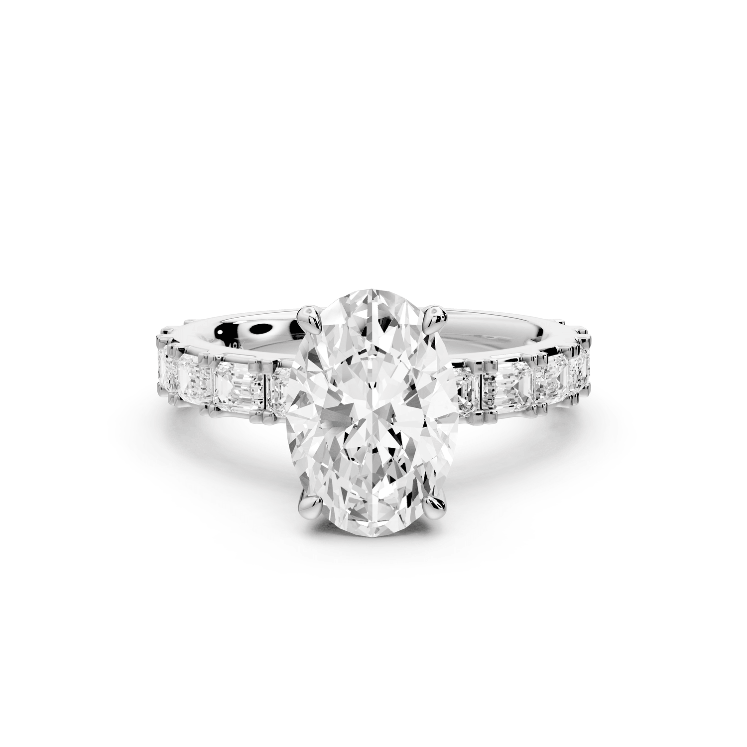 Nadia - 2ct 18k white gold oval diamond with east - west emerald cut accent stones engagament ring - Mr. Alex Jewelry