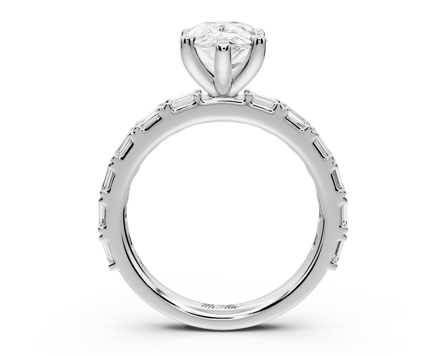 Nadia - 2ct 18k white gold pear diamond with east - west emerald cut accent stones engagament ring - Mr. Alex Jewelry