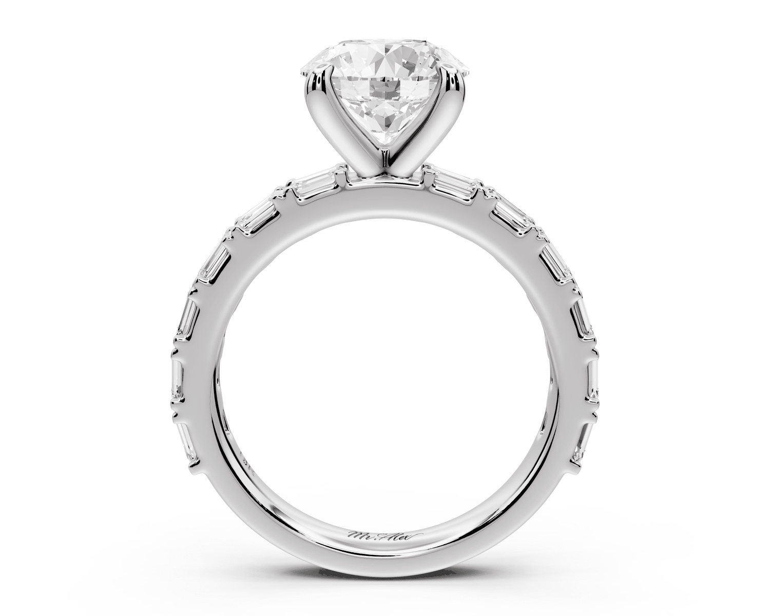 Nadia - 2ct 18k white gold round diamond with east - west emerald cut accent stones engagement ring - Mr. Alex Jewelry