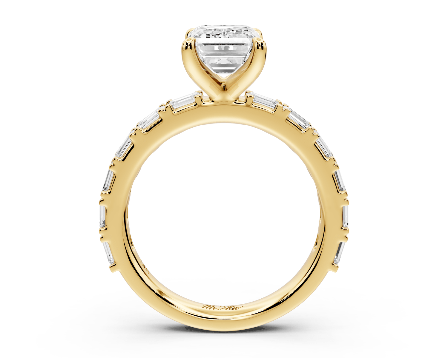 Nadia - 2ct 18k yellow gold emerald diamond with east - west emerald cut accent stones engagament ring - Mr. Alex Jewelry