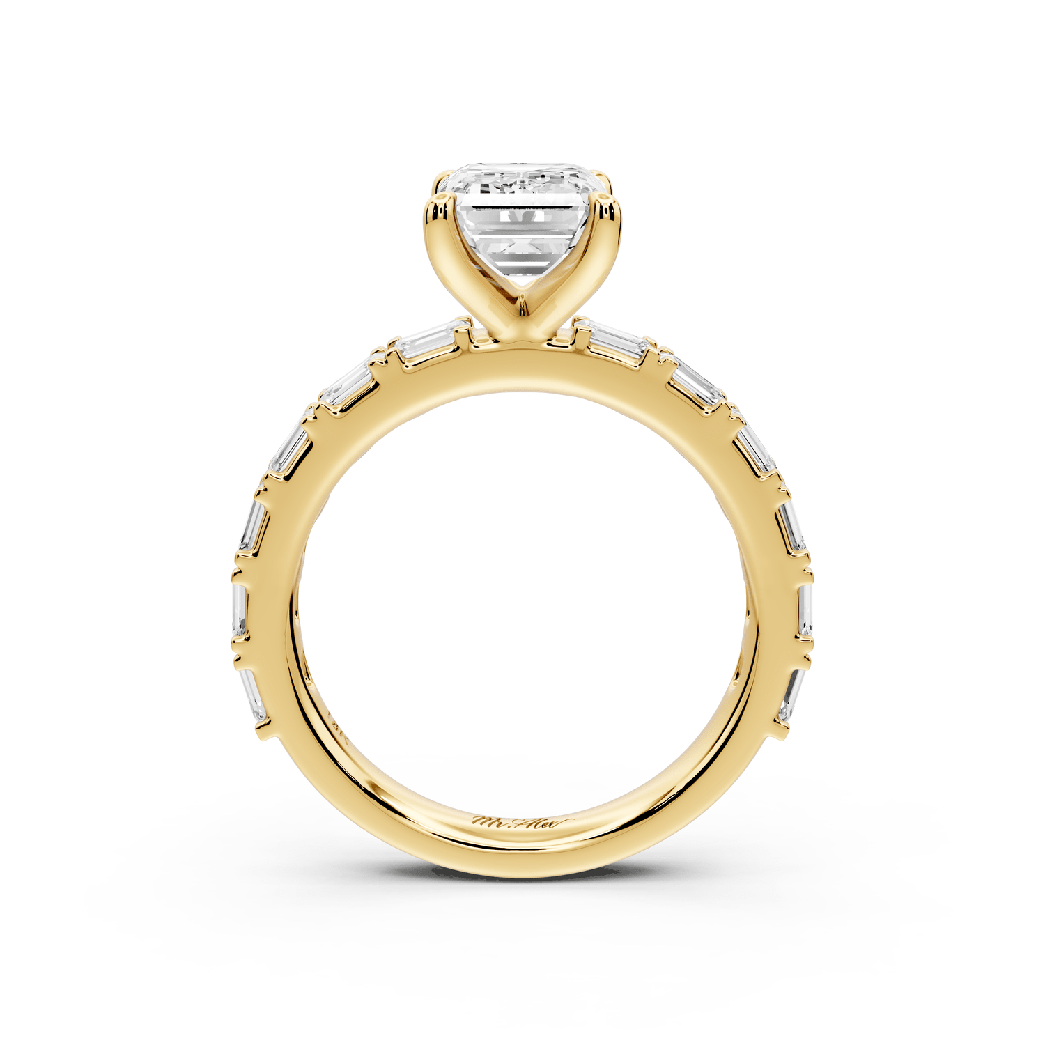 Nadia - 2ct 18k yellow gold emerald diamond with east - west emerald cut accent stones engagament ring - Mr. Alex Jewelry